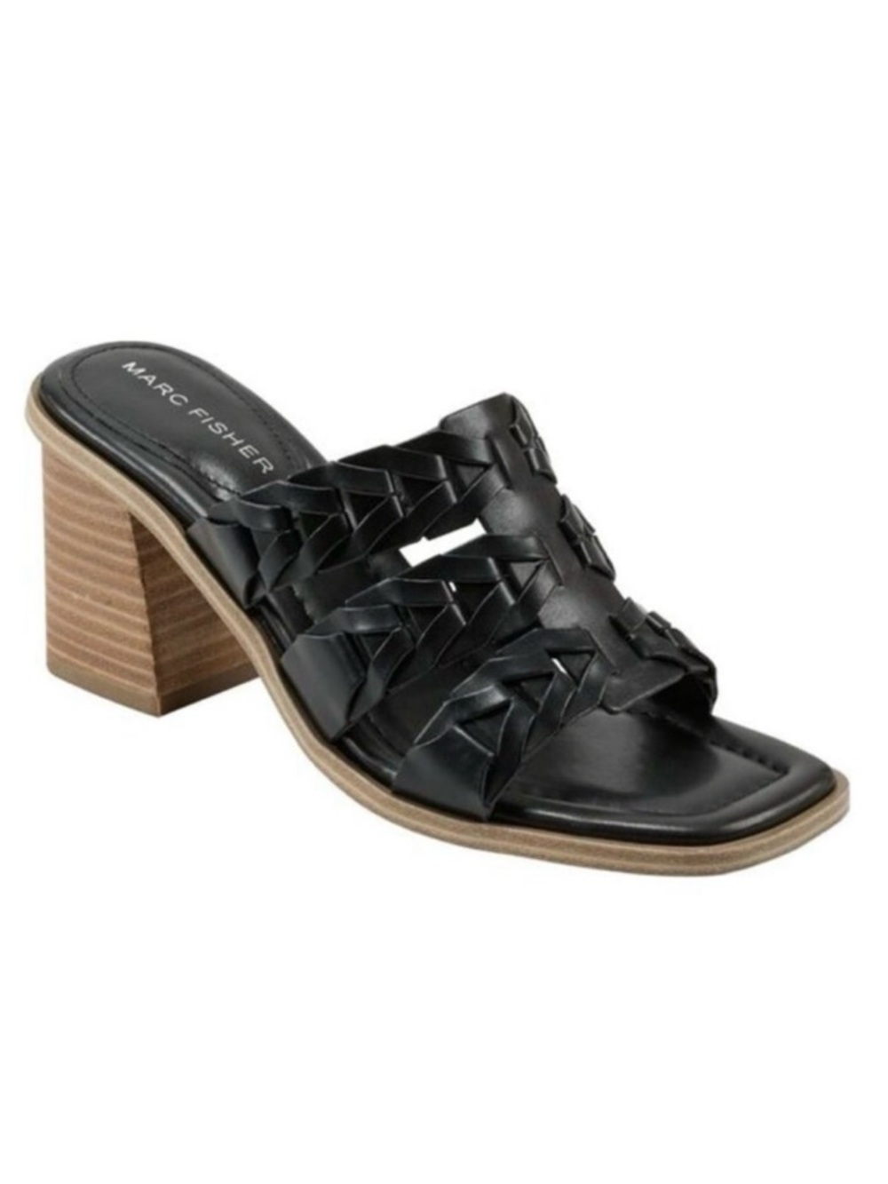 Marc Fisher Melita Square Toe Black Heeled Sandals, Size 7 1/2 NWOB